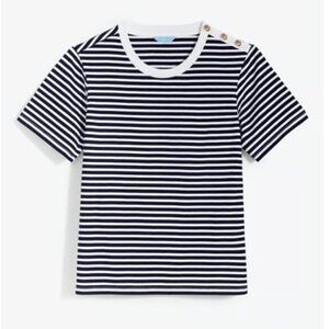 Draper James Navy and White Nautical Striped Short Sleeve Crewneck Tee